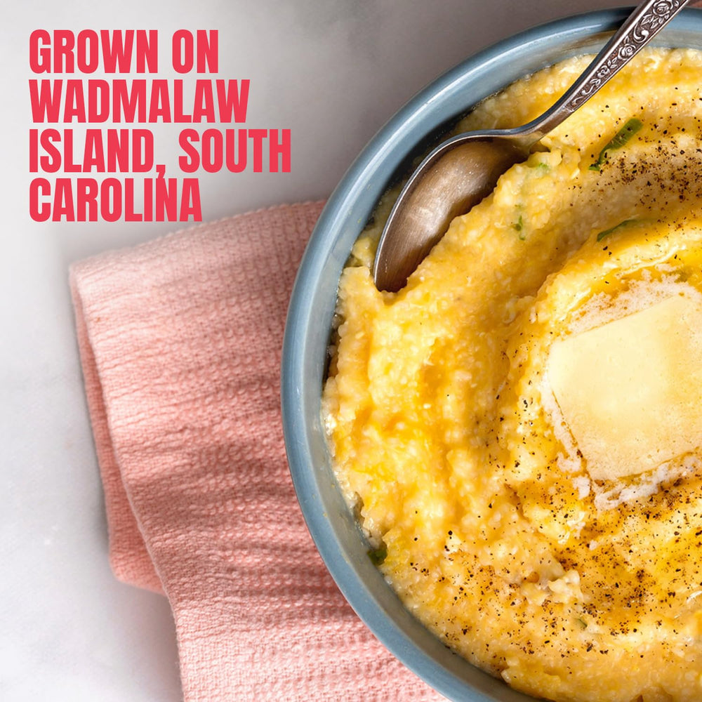 Marsh Hen Mill Speckled Grits yellow and white corn blend for bold flavor.