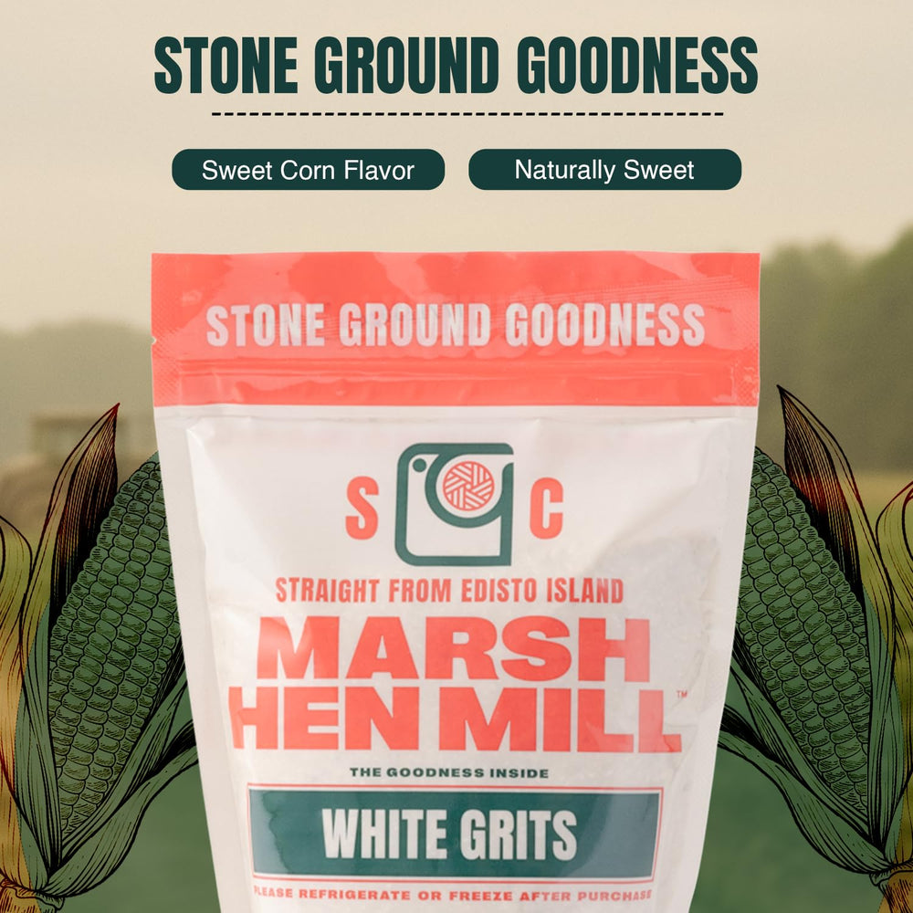 Marsh Hen Mill White Grits plated dish reveals comforting breakfast or dinner versatility