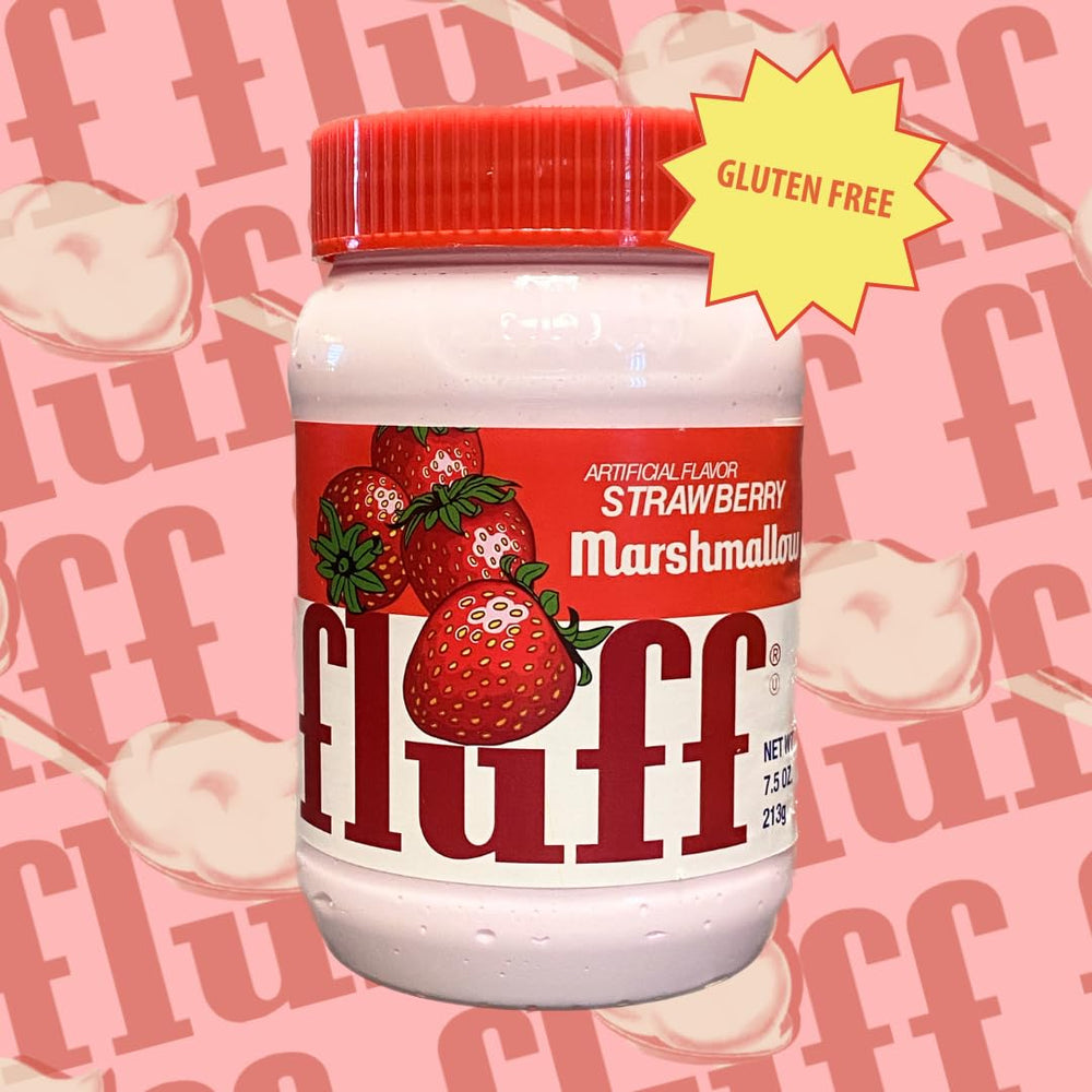 Toast topped with Marshmallow Fluff strawberry spread for a quick breakfast.