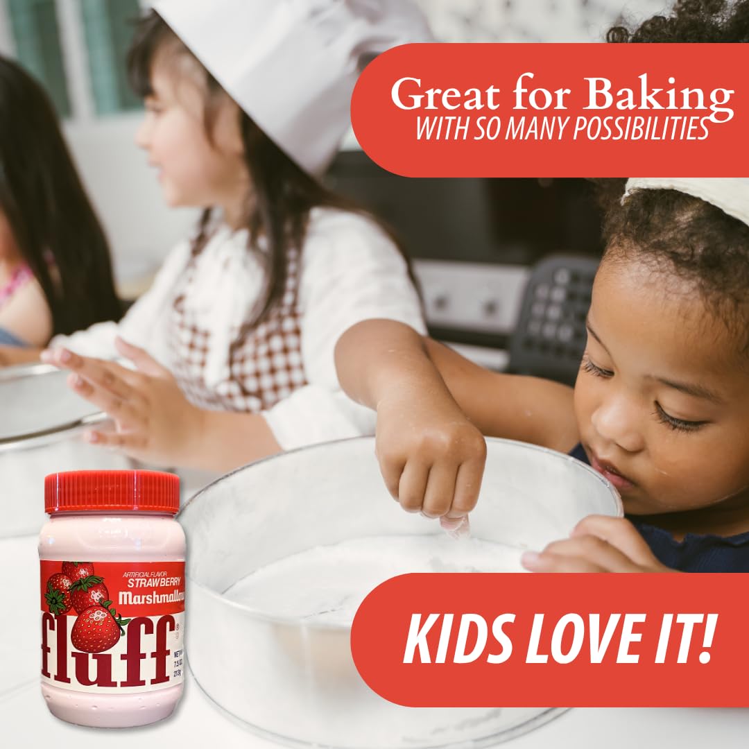 Spoonful of Marshmallow Fluff strawberry spread with fruity swirls.