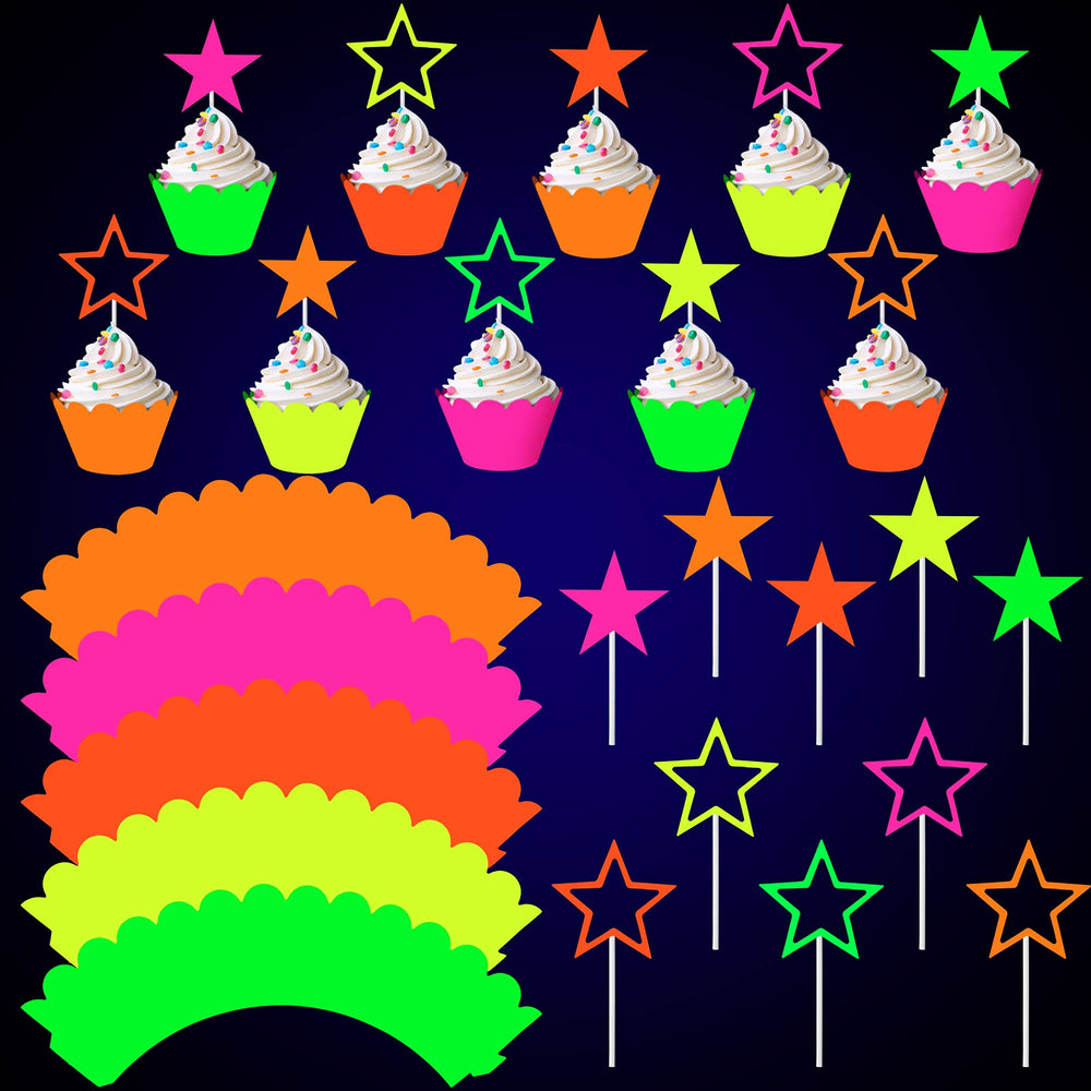 Marspark neon cupcake wrappers brighten cupcakes for a festive glow at parties