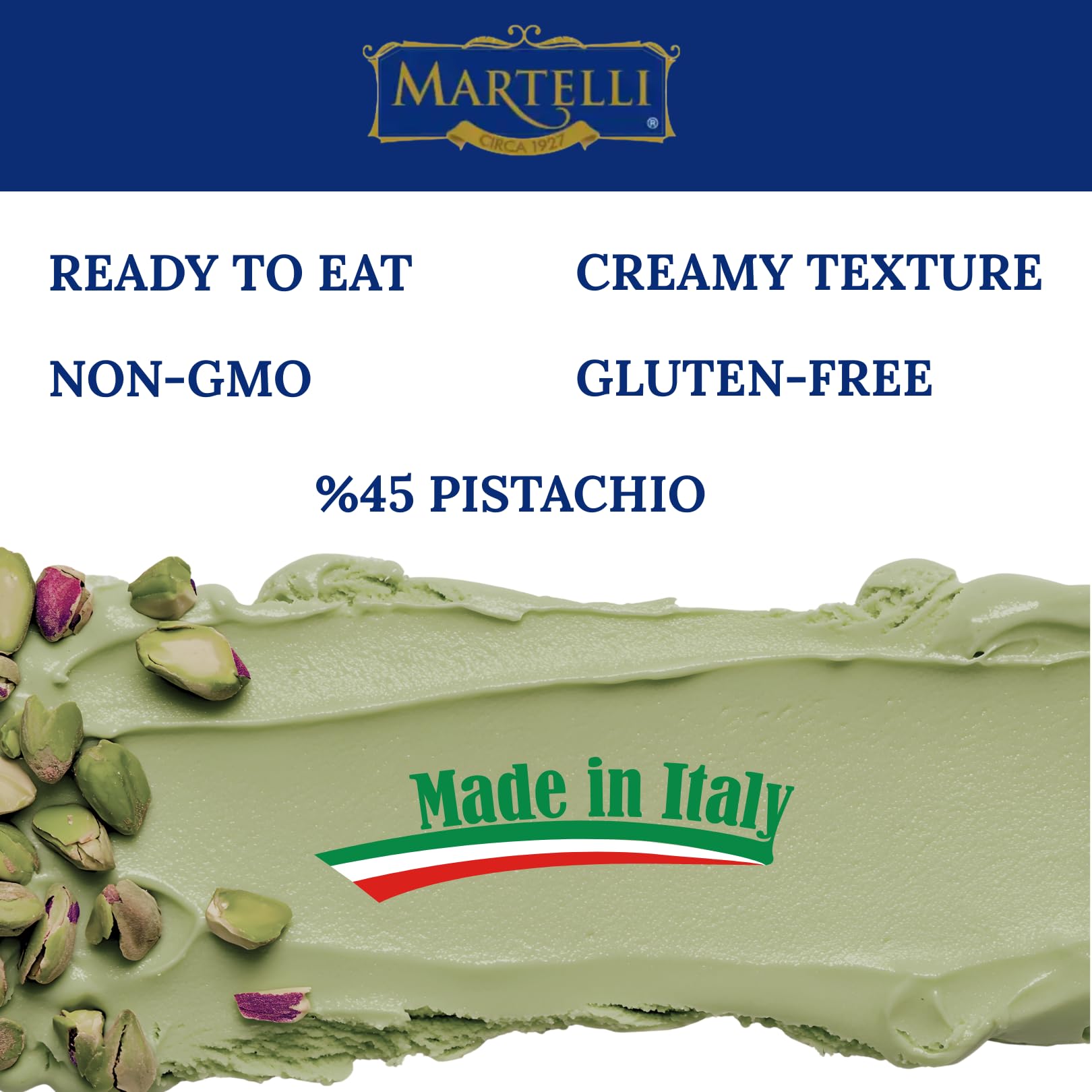 Martelli Pistachio Cream filling in a pastry donut for indulgence.