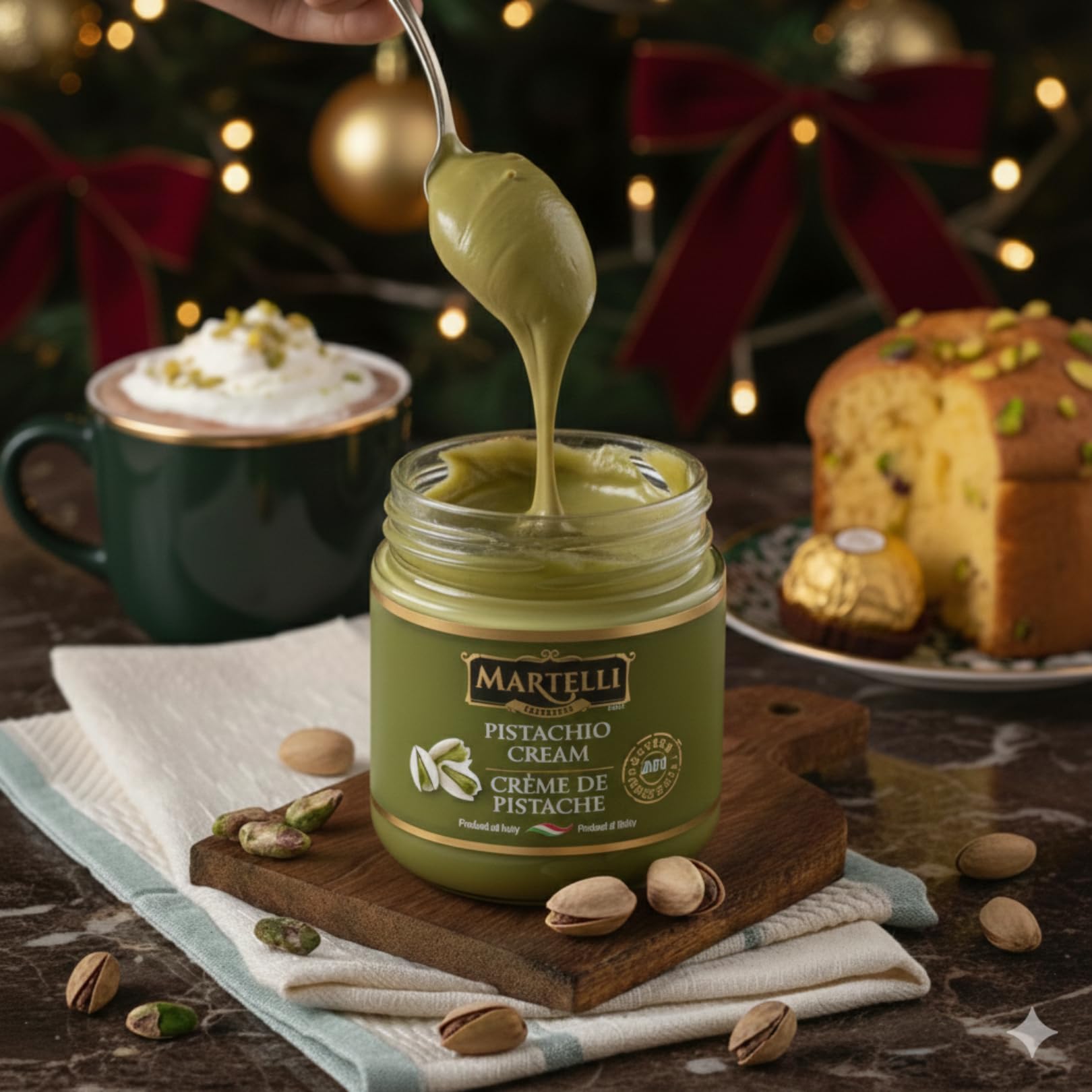 Martelli Pistachio Cream as pistachio ice cream topping.