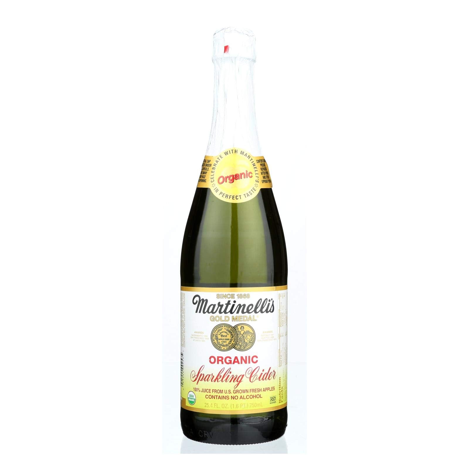 Martinelli's Sparkling Cider bottle pour captures crisp apple bubbles for festive moments.