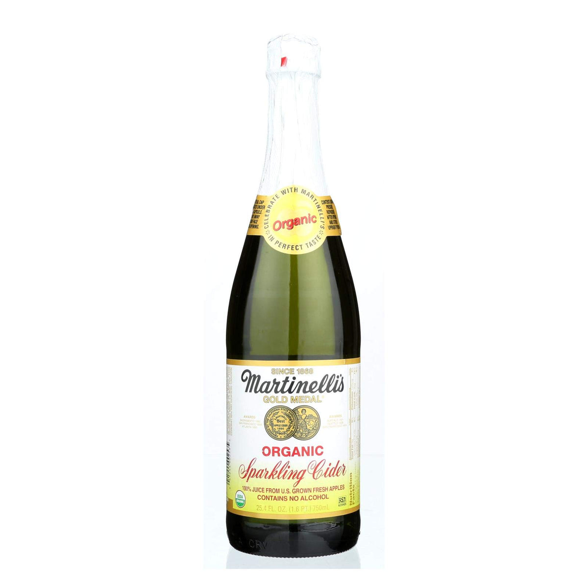 Martinelli's Sparkling Cider bottle pour captures crisp apple bubbles for festive moments.