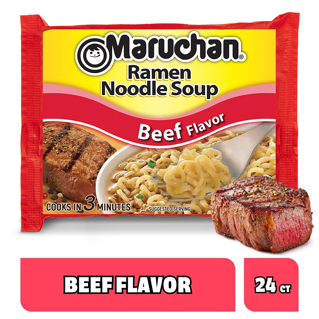 Maruchan Beef Ramen noodles simmering in hot water, quick meal.