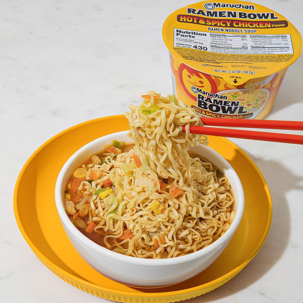 Maruchan Bowl six-pack packaging highlighting 3.32 oz portions for simple meal planning.
