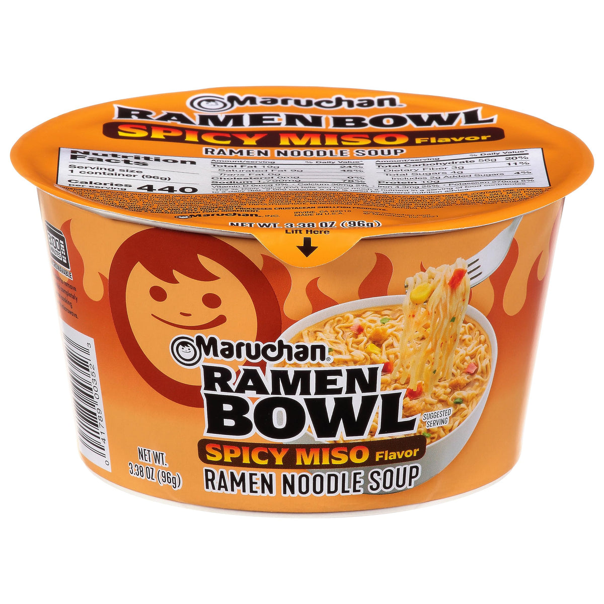 Maruchan Bowl Spicy Miso noodles in a steaming bowl offer quick comfort.