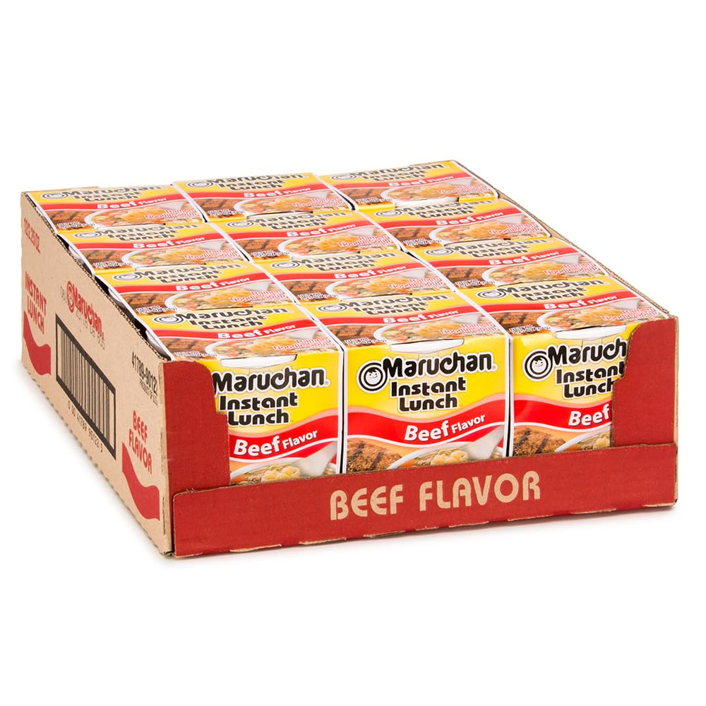 Maruchan Instant Lunch Beef cup front view for a quick, satisfying office meal.