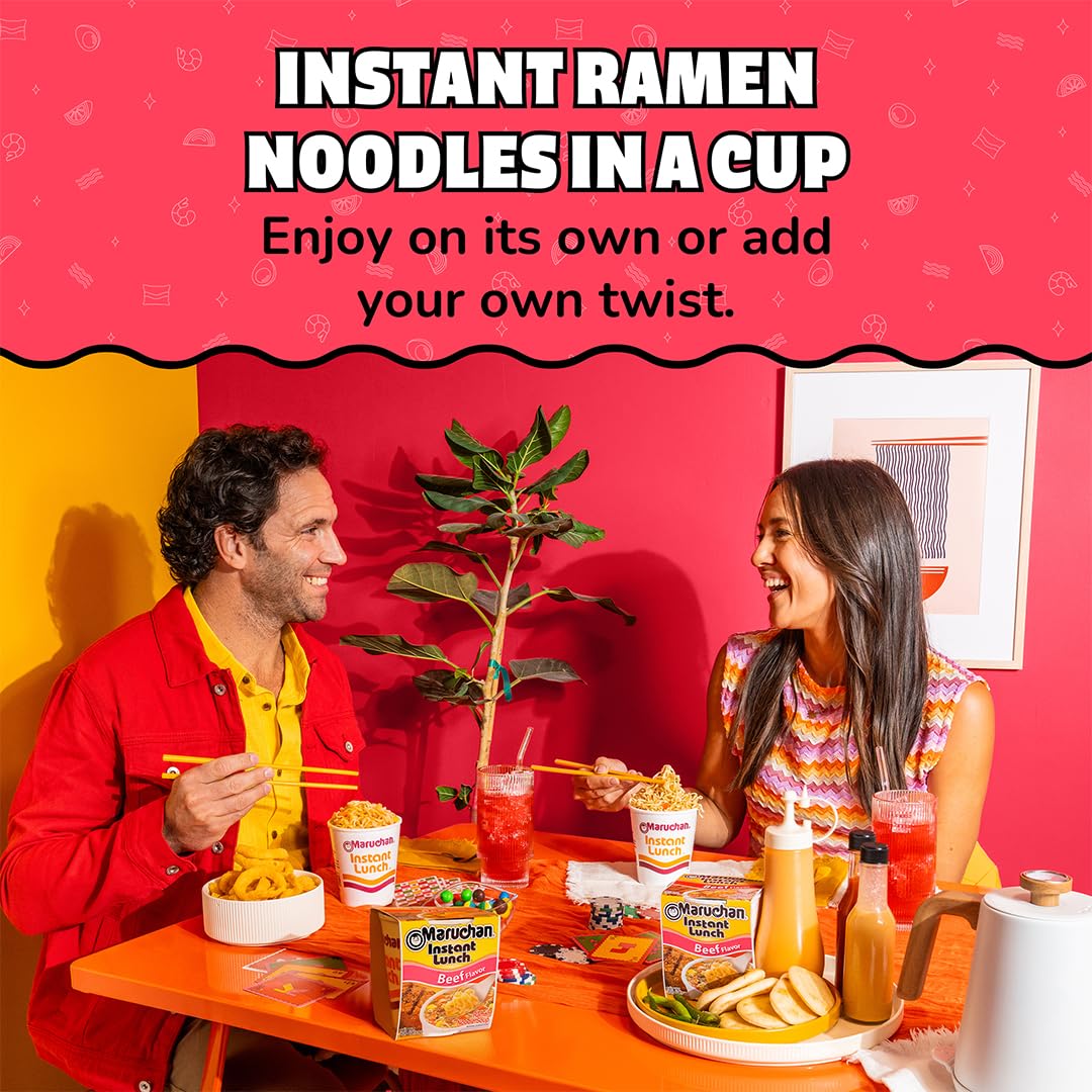 Maruchan Instant Lunch Beef packaging displayed for easy shelf pickup.