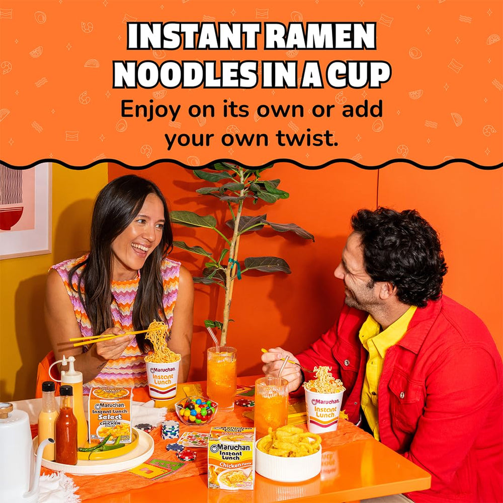 Maruchan Instant Lunch chicken 3-minute cook begins with hot water addition.