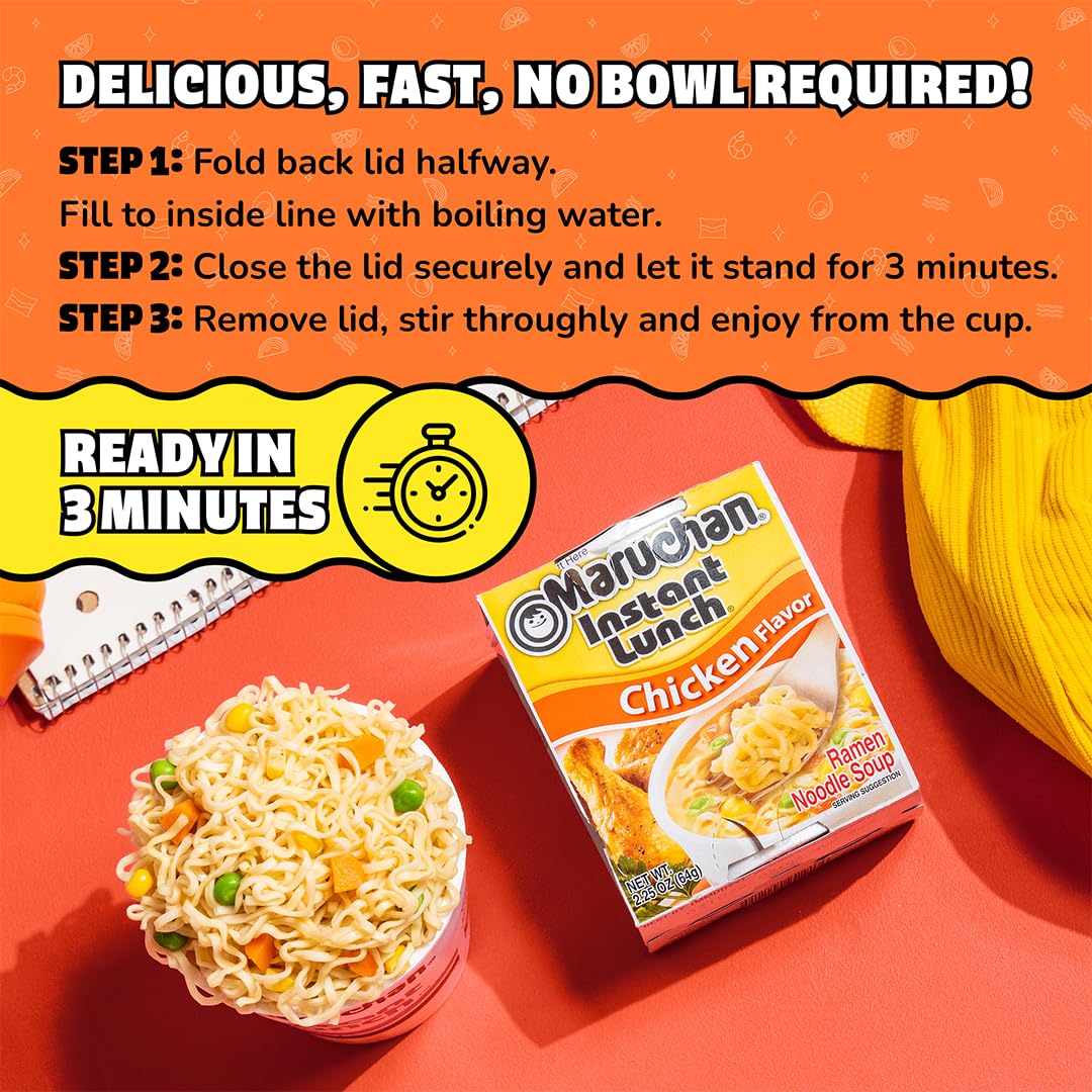 Maruchan Instant Lunch chicken vegetables add savory balance to ramen.