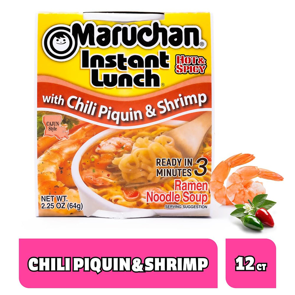 Close-up of noodles in broth inside a Maruchan cup.