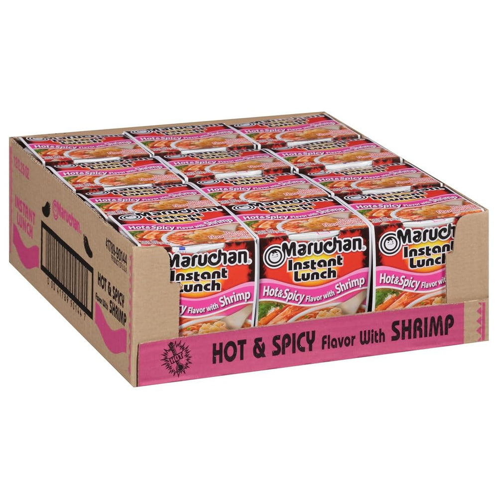 Maruchan Instant Lunch hot and spicy shrimp cup ready for a quick meal