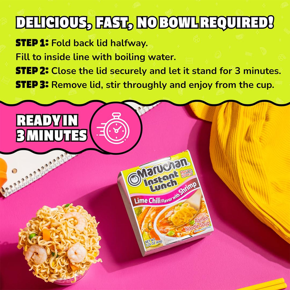 Camping scene featuring Maruchan Instant Lunch Lime Chili Shrimp for outdoors