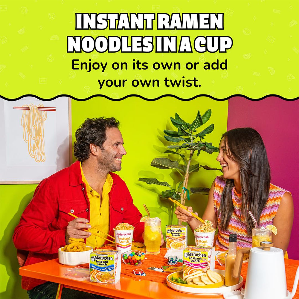 Office desk lunch with Maruchan Instant Lunch Lime Chili Shrimp