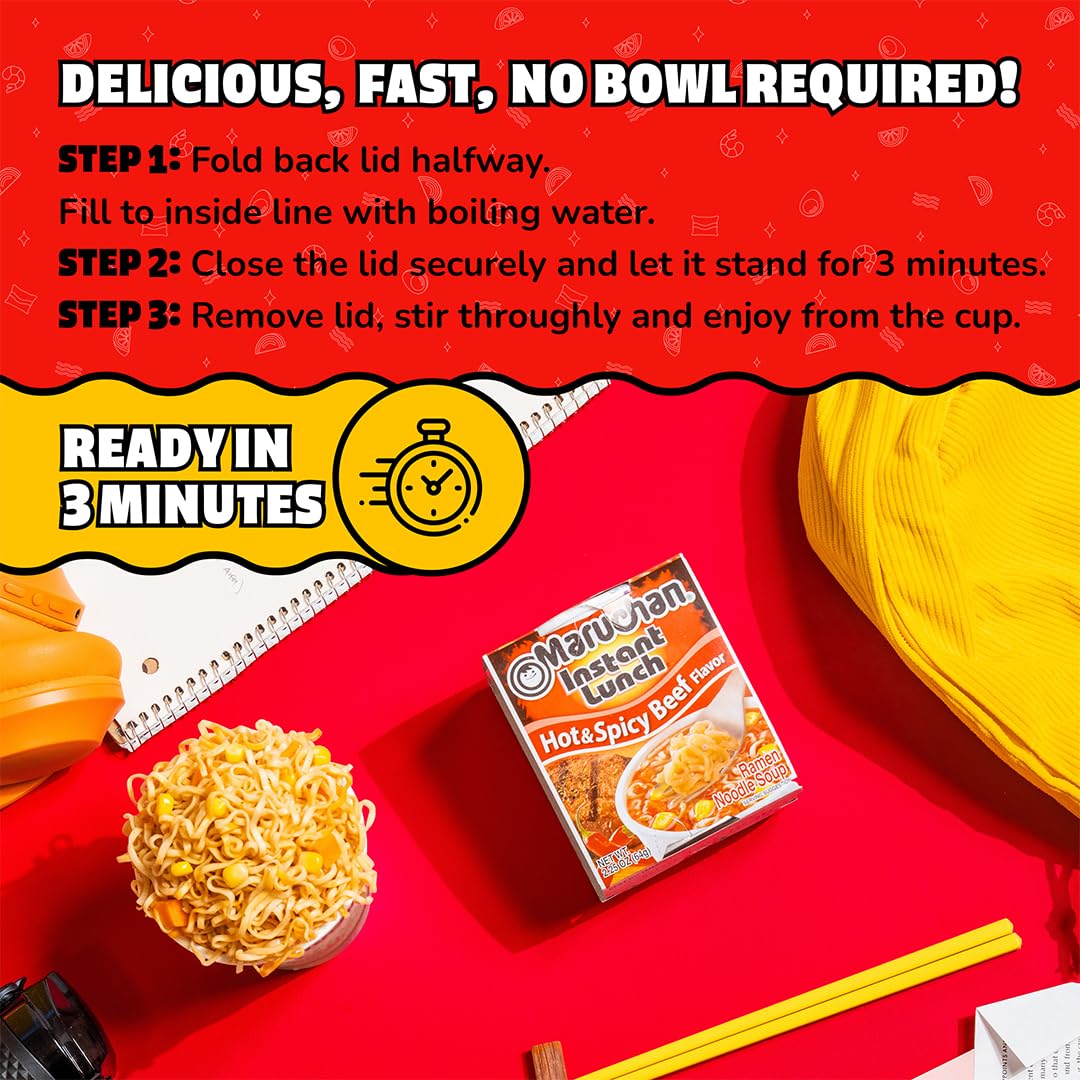 Maruchan Instant Lunch ready-to-eat cup, great for school and travel.