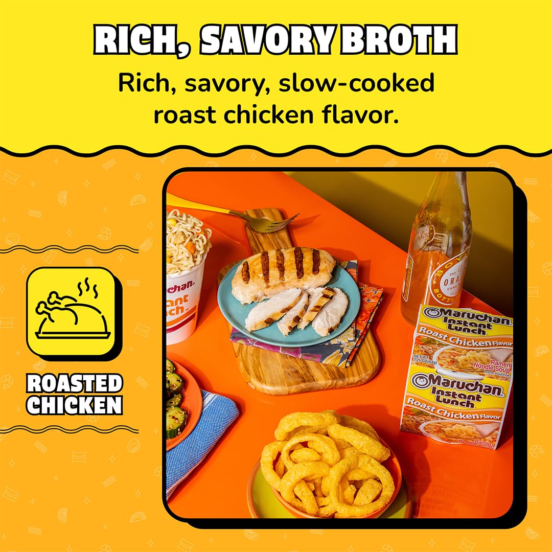 Steam rising from Maruchan Instant Lunch roast chicken noodles.