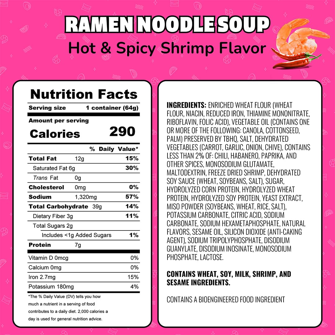 Close-up of shrimp noodles in Maruchan Instant Lunch
