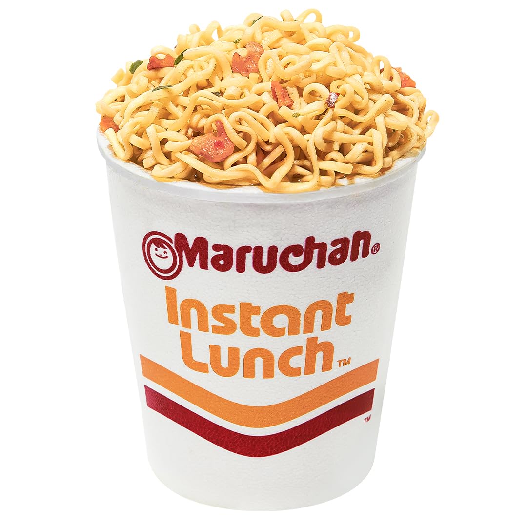 Spoon-ready cup with steaming noodles for a quick, mess-free meal.