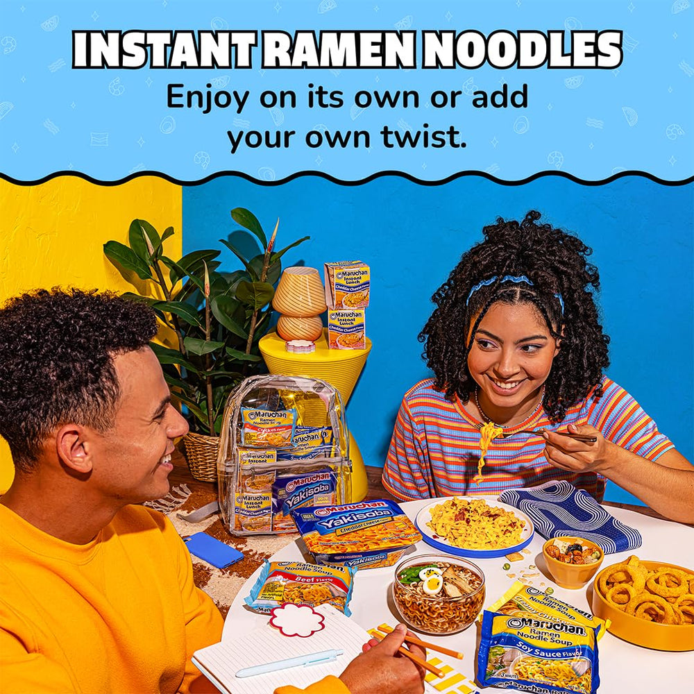 Close-up of Maruchan Less Sodium Beef Ramen flavors
