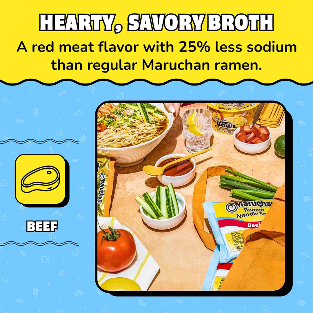 Serving Maruchan Less Sodium Beef Ramen in a warm bowl