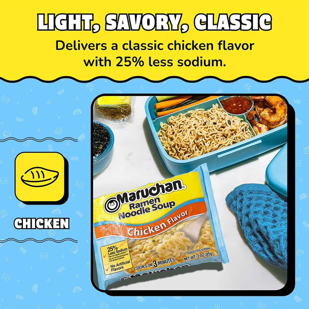Maruchan Less Sodium Chicken Ramen ingredients on the back