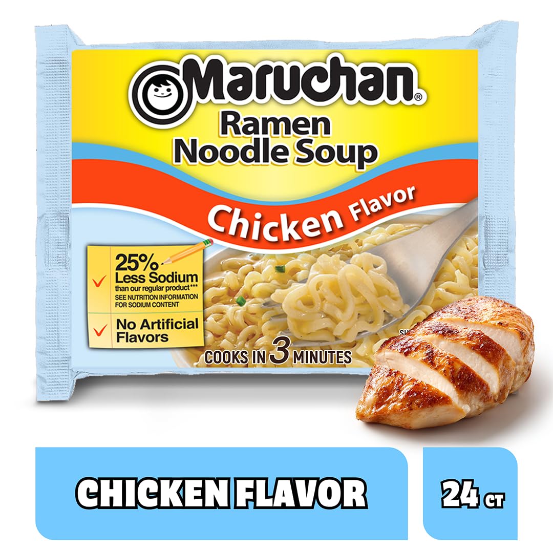Maruchan Less Sodium Chicken Ramen steaming bowl ready to enjoy