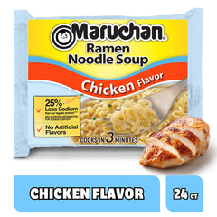 Maruchan Less Sodium Chicken Ramen steaming bowl ready to enjoy