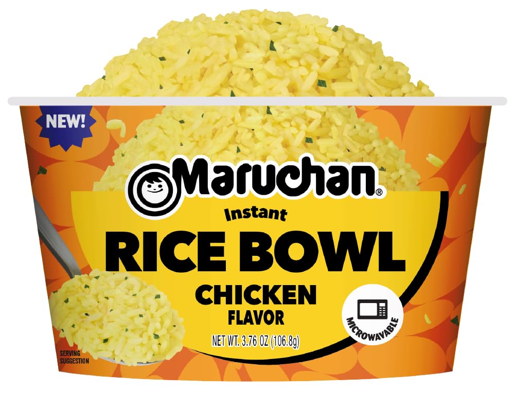 Maruchan microwavable chicken rice bowl in microwave demonstrates quick prep.