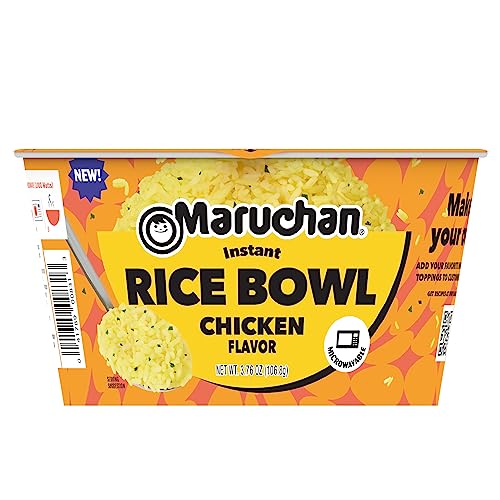 Maruchan microwavable chicken rice bowl packaging highlights convenience for busy days.