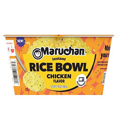 Maruchan microwavable chicken rice bowl packaging highlights convenience for busy days.