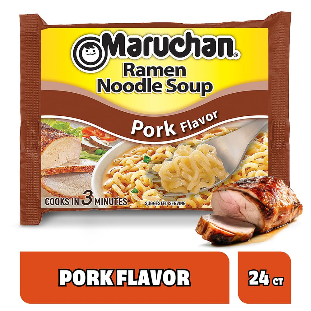 Cooking steps for Maruchan Pork Ramen in three minutes.