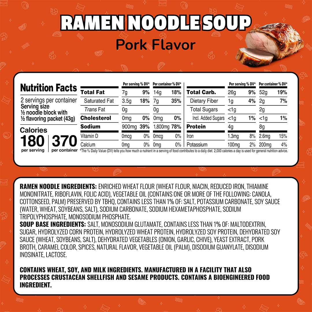Maruchan Pork Ramen contents and seasoning packets for fast flavor.