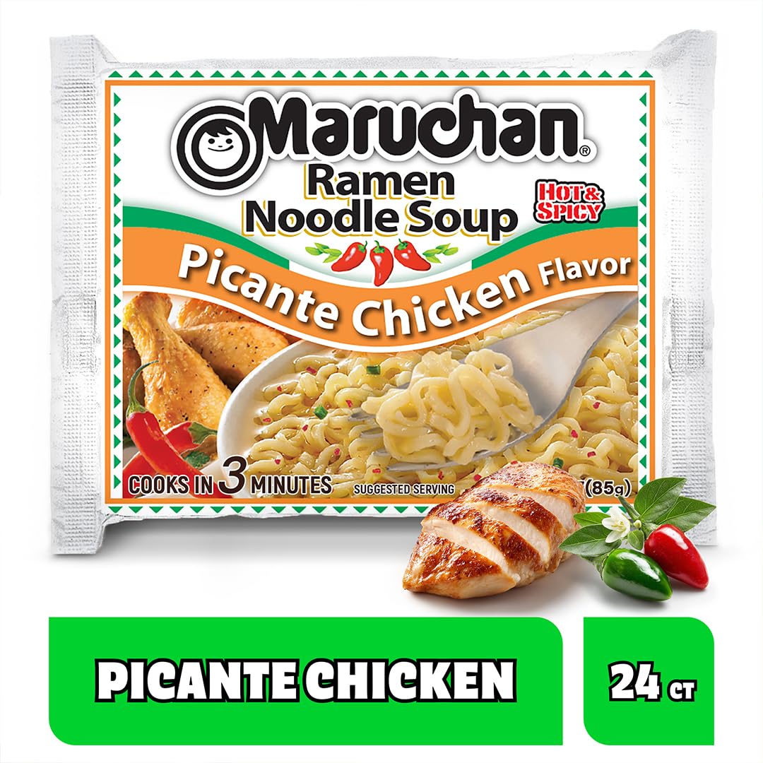 Maruchan Ramen Picante Chicken seasoning packet adds bold flavor to noodles.