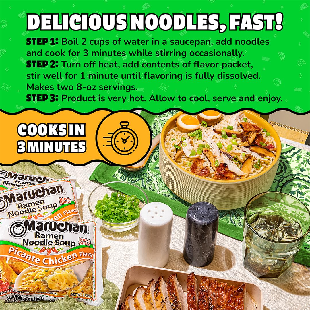 Maruchan Ramen Picante Chicken with sauce stirred in for bold, savory warmth.