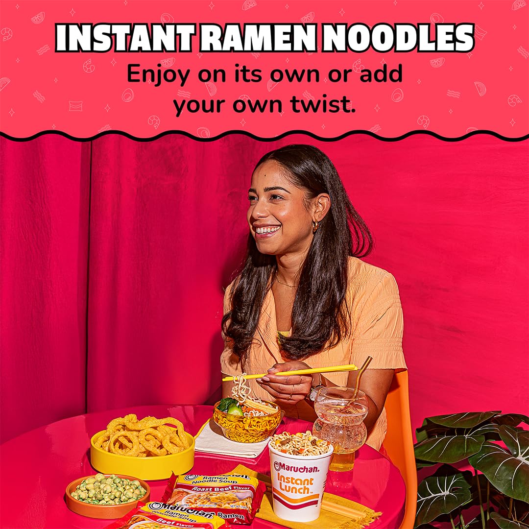 Maruchan Roast Beef Ramen noodles being stirred for a cozy bowl.