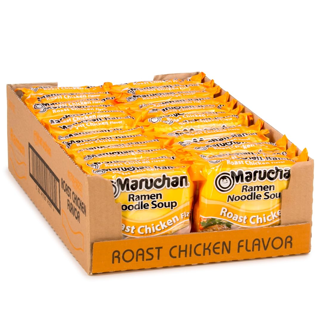 Maruchan Roast Chicken ramen in a steaming bowl for a quick meal.