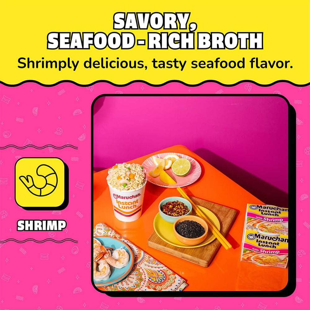 Maruchan Shrimp Flavor Cup, stir thoroughly, savor a comforting cup in minutes.