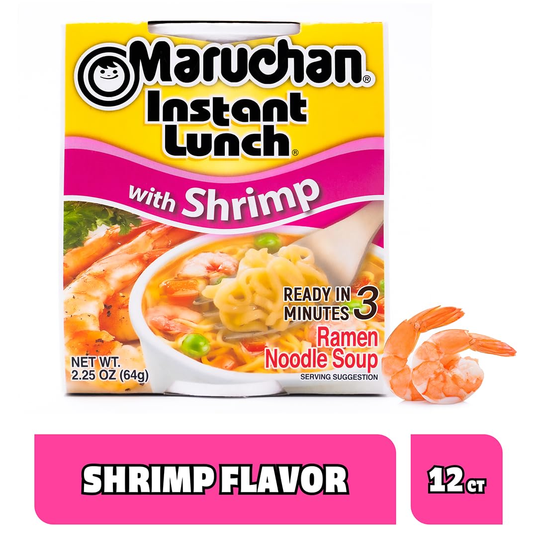 Real shrimp bites in Maruchan Shrimp Flavor Cup enhance every slurp and bite.