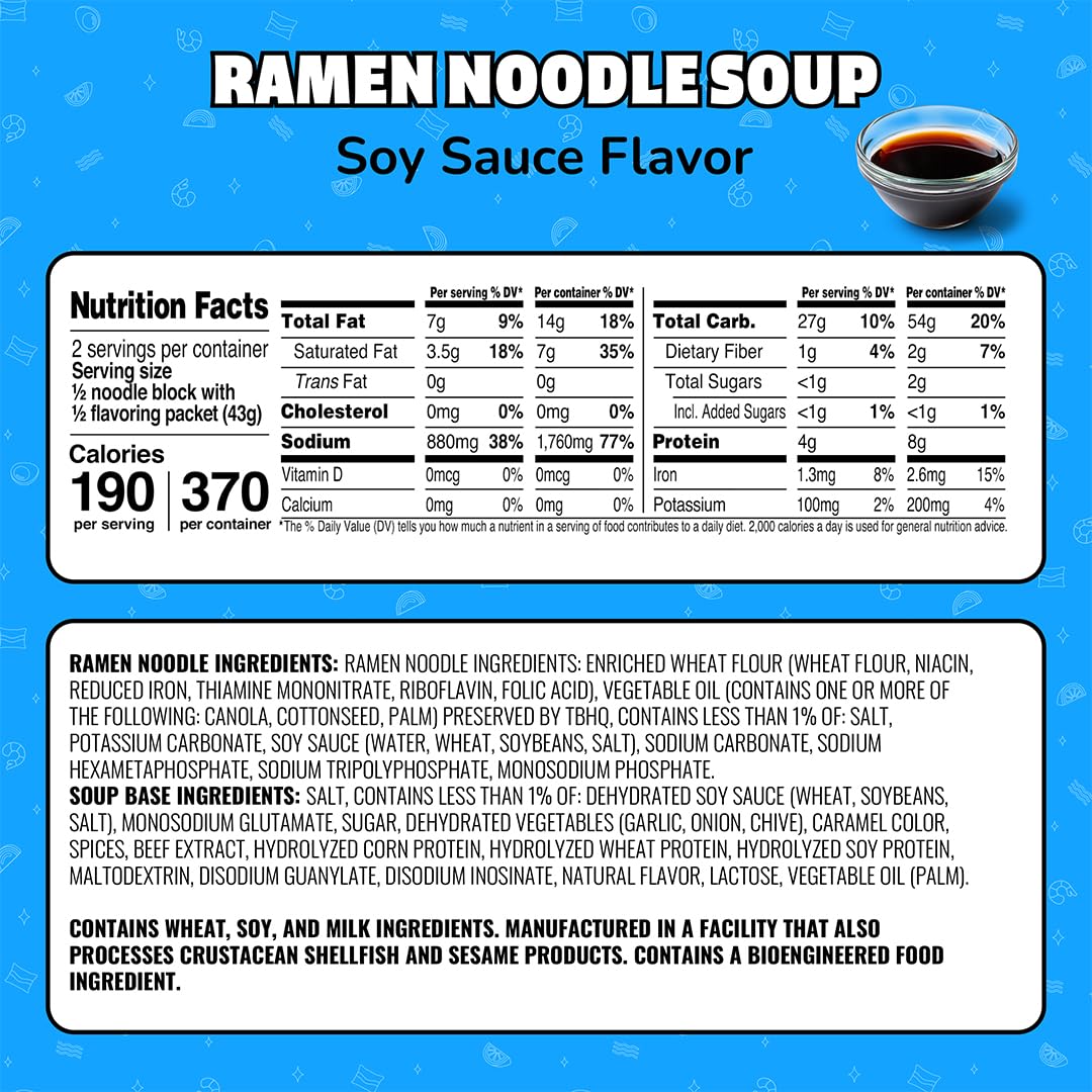 Maruchan Soy Sauce ramen 24-pack packaging, easy pantry staple.