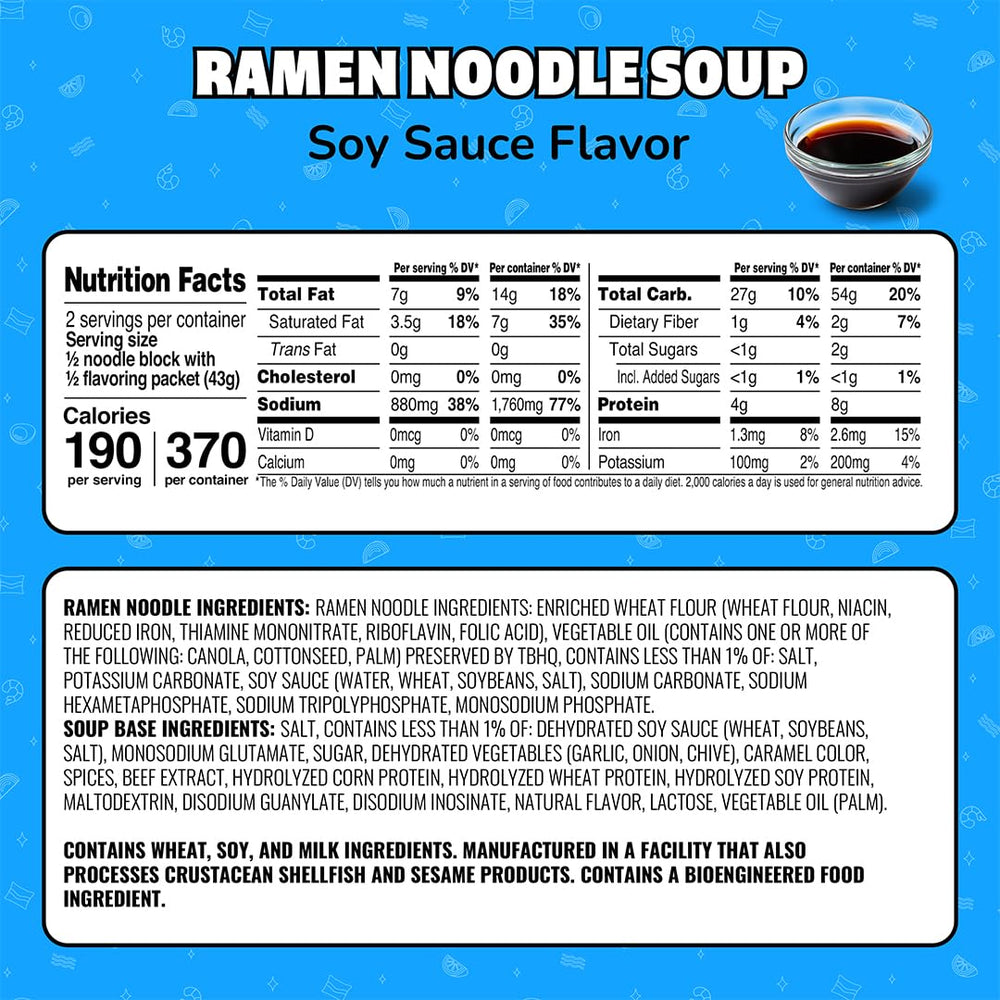 Maruchan Soy Sauce ramen 24-pack packaging, easy pantry staple.