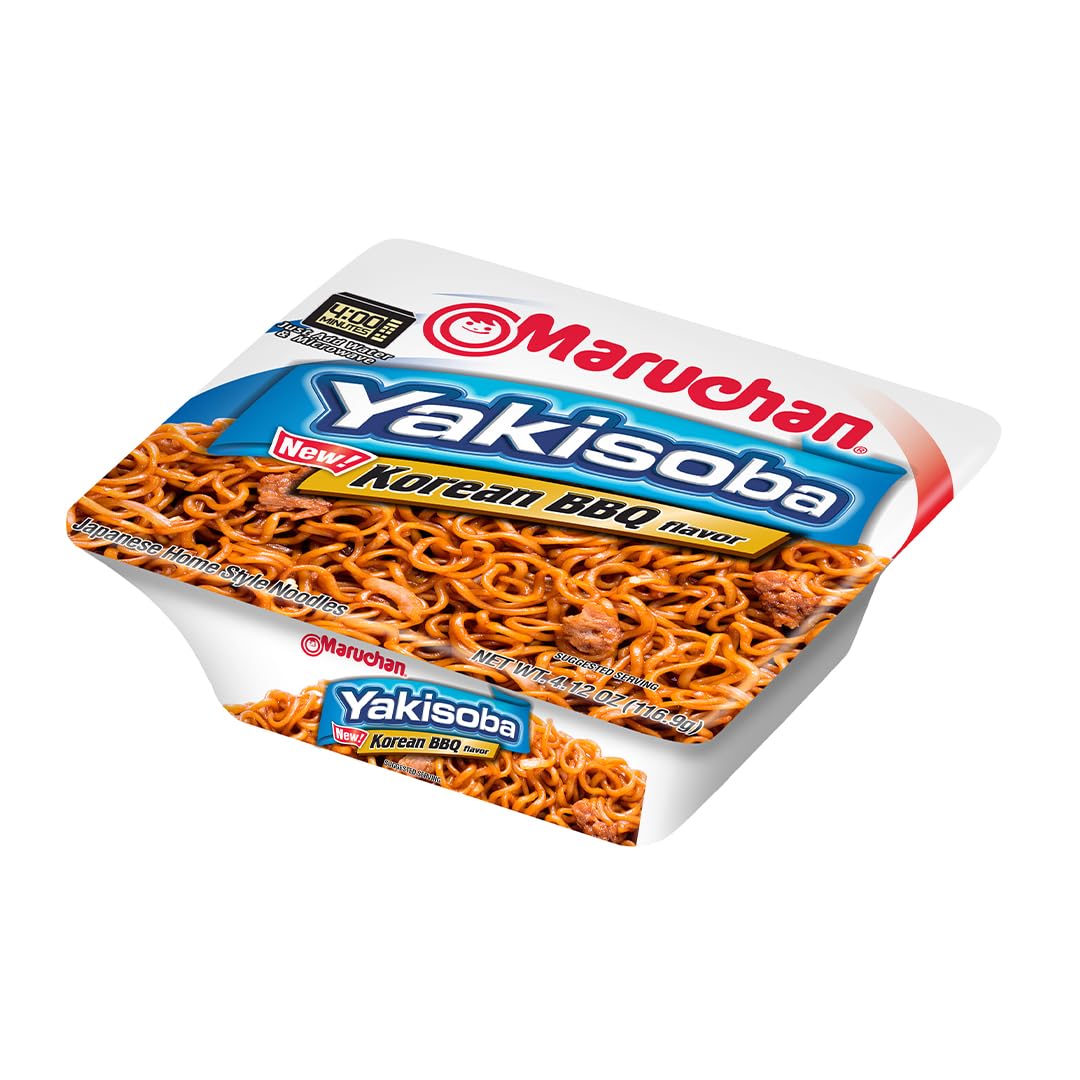 Maruchan Yakisoba Korean BBQ ready-to-eat noodles after microwave cooking.