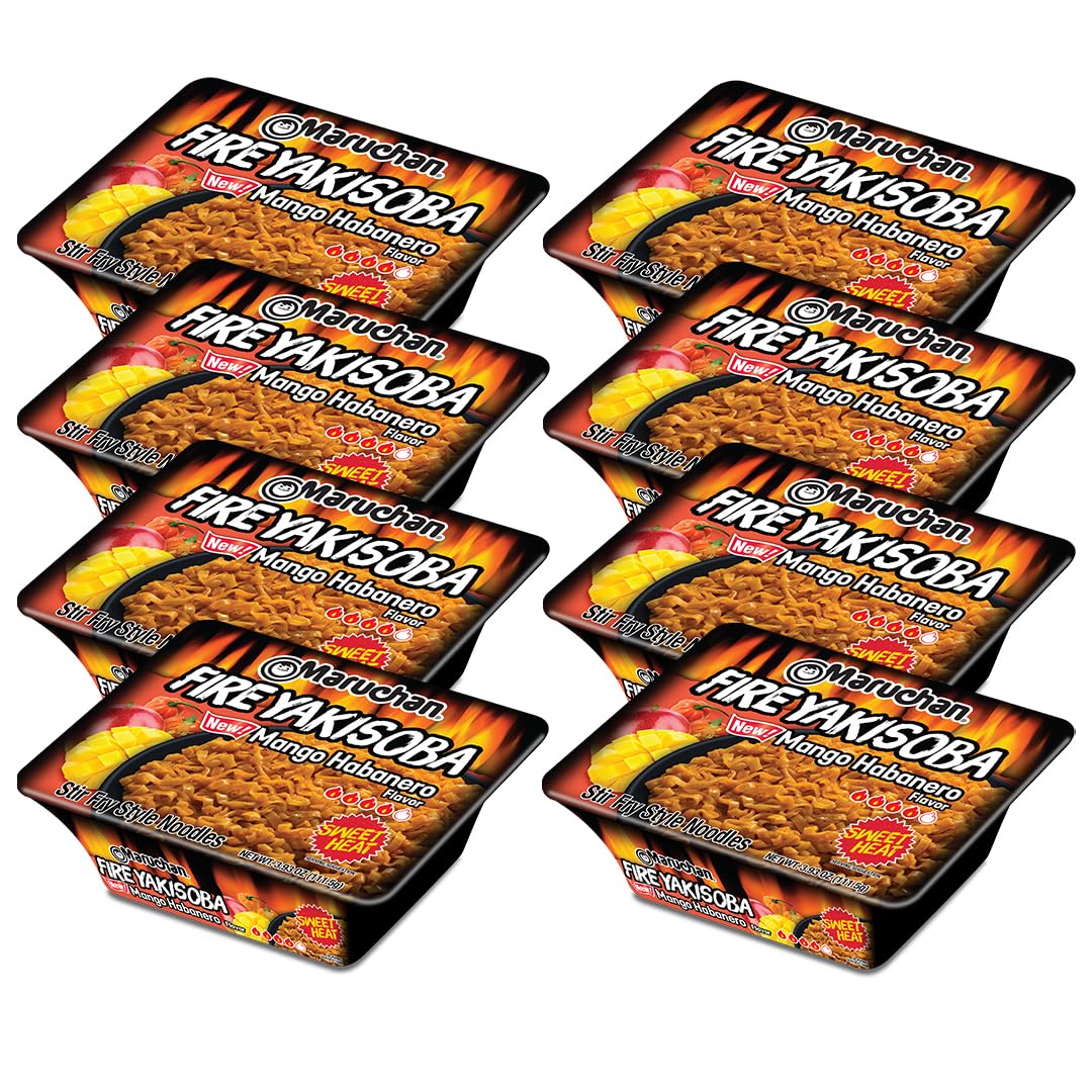 Maruchan Yakisoba Mango Habanero microwave-ready noodles for fast dinners.