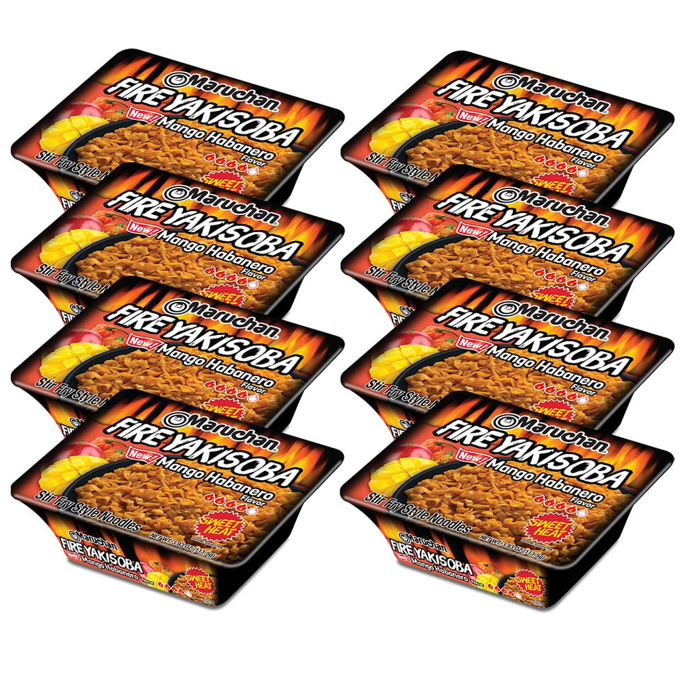 Maruchan Yakisoba Mango Habanero microwave-ready noodles for fast dinners.