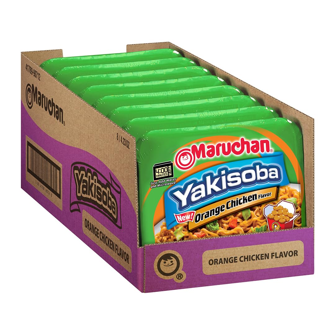 Maruchan Yakisoba Orange Chicken pack front, ideal for quick meals.