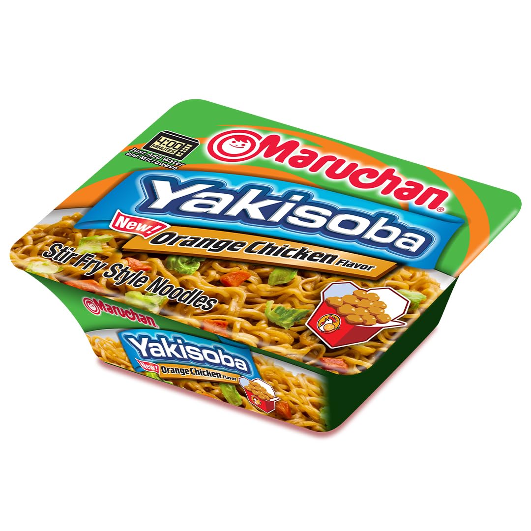 Maruchan Yakisoba Orange Chicken serving bowl ready in minutes.