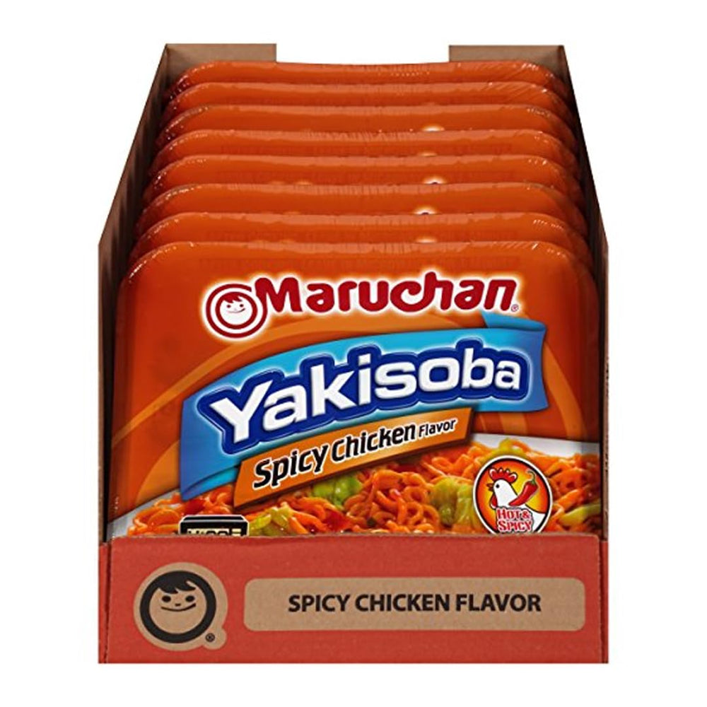 Maruchan Yakisoba spicy chicken packaging showing convenient prep.