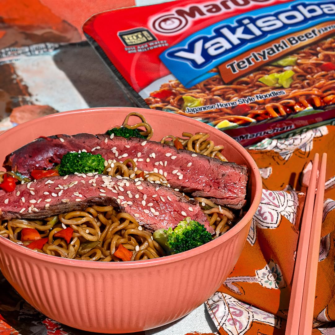 Maruchan Yakisoba Teriyaki Beef 8-pack, convenient ready-to-heat option.