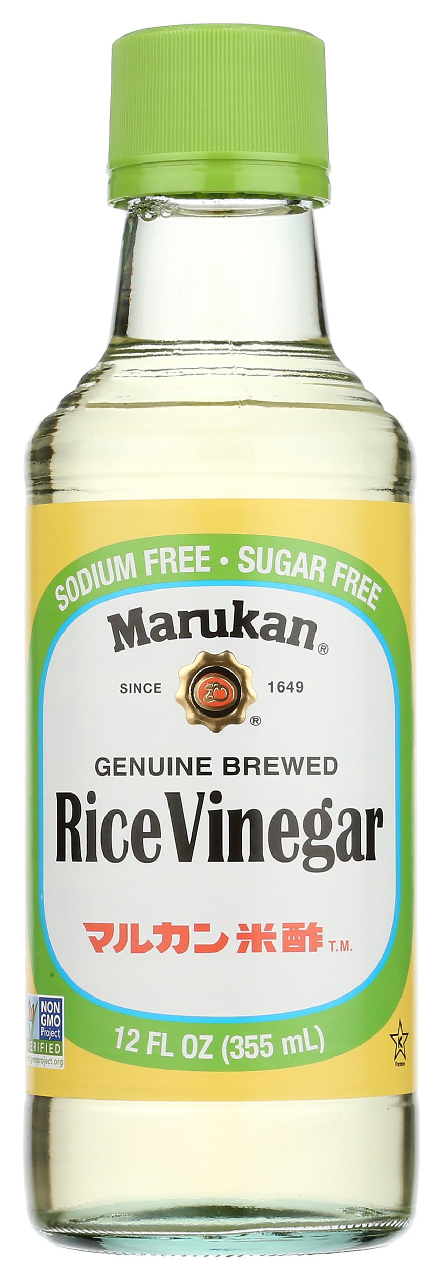 Marukan Genuine Brewed Rice Vinegar bottle adds balanced acidity for versatile cooking.